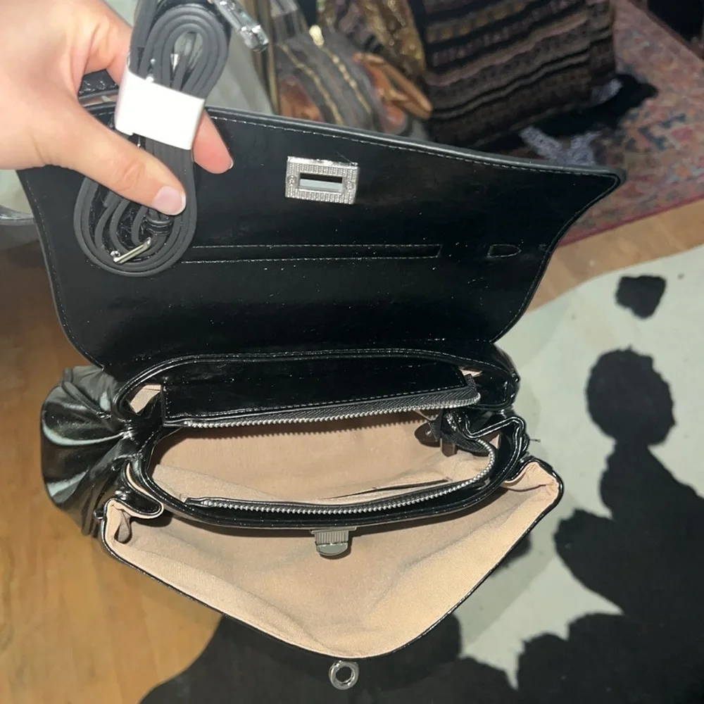 Faux Leather Rodeo Slouchy Twist-Lock Satchel Handbag